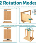 Illustration showing 2 rotation modes for heavy duty hidden door pivot hinge set for Murphy doors and bookcases.