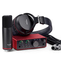Scarlett Solo Studio 4th Gen USB Audio Interface Bundle with mic and headphones, ideal for recording and podcasting.