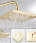 UBNMIUBV Shower System, Brushed Gold Shower Faucet Rainfall Shower Faucet featuring a square rain showerhead with water flowing.