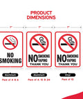 Heavy Duty No Smoking Signs For Business And Restaurants, 10 X 7 Inch Aluminum Metal No Vaping Wall Plaque With Rounded Edges shown in dimensions.