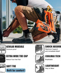 Men's Soft Toe Waterproof Work Boots With Wide Toe Box For All Day Comfort Slip On Easy On And Off Slip Resistant And Anti Static Safety Shoes For Job Sites Lightweight Construction Built For Heavy Duty Days in use with tools