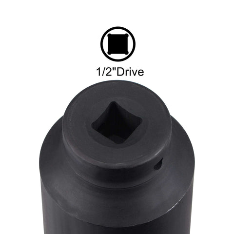 Top view of Beefy One Half Inch Drive 41mm 12 Point Deep Impact Socket in CR-MO Steel, 78mm length, black phosphate finish.