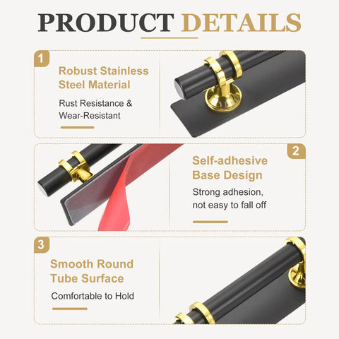 Two Pack Self Adhesive Door Pull Handles Black For Cabinets 127mm Long Easy Peel And Stick Mount No Screw Adhesive Cabinet Pulls Sturdy Backing Great For Cabinets Drawers Closets, stainless steel