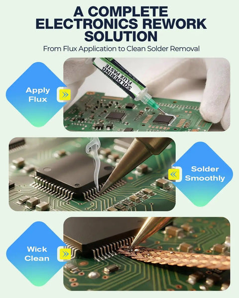 Image showing No Clean Rosin Flux Paste And Desoldering Wick Kit for precise PCB repairs and improved solder flow application