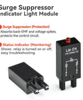Surge suppressor indicator light module showing protection and monitoring functions, with status LED, model LM-EN.
