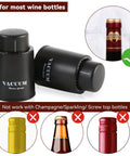 Two Pack Real Vacuum Wine Stoppers Keep Wine Fresh Longer shown with bottle compatibility