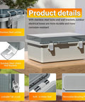 Weatherproof Outdoor Electrical Junction Box With Hinged Lockable Cover, Clear ABS Plastic Enclosure, close-up on latch details