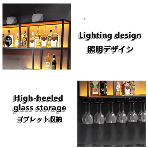 Rustic Industrial Led Wall Mounted Metal Wine Bar Dope Three Tier Bottle Storage Rack For Kitchen And Living Room Decor with illuminated shelves.