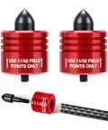 Crossbow Bolt Decocking Head 2 Pack Red, Safe No Sweat Decocking For Quick Dismount shown with field points and bolt shaft