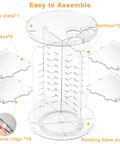 Clear Acrylic Rotating Makeup Organizer With Eight Adjustable Trays And A Smooth 360 Spin Base To Keep Your Daily Skincare Stash Neat As Pin assembly parts including trays and rotating base.