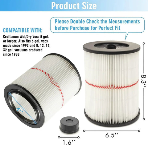 Heavy Duty Replacement Cartridge Vacuum Filter For 9 17816 17816 Compatible Shop Vac Fits 5 6 8 12 16 Gallon And Larger Wet Dry Vacs