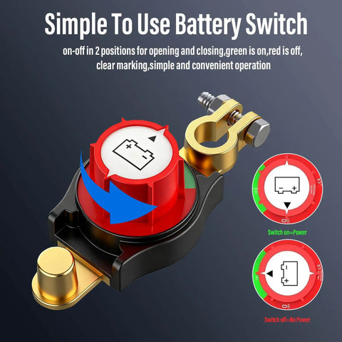 12V Battery Disconnect Switch IP67 Waterproof Cut Off For Car Truck RV Boat with on-off diagrams and instructions