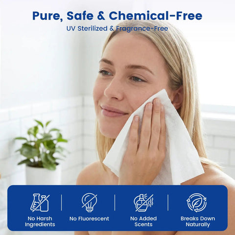 Woman using 200 Count Cotton Compressed Towels Pack Disposable Face Towels Portable Expandable Wipes For Travel Camping Hiking Outdoor Hotel Gym Bag Individually Wrapped And Travel Friendly