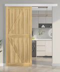 6Ft Sliding Barn Door Hardware Track Kit With Handles, Low Clearance Aluminum Alloy Box Rail Track In Silvery Finish installed