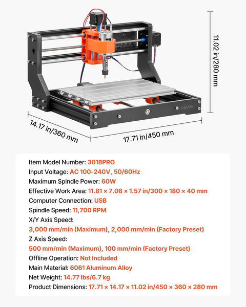 3-Axis CNC Router Machine For Wood And Acrylic Engraving And Milling With A Beefed-Up 60W Spindle, 300 X 180 X 40 mm Working Area