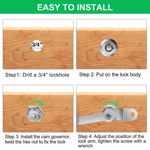 Step-by-step installation of 2 Pack Tool Box Lock With Keys 5/8 Inch Cabinet Lock Cam Lock Keyed Alike Set for Toolbox Mailbox