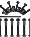 100-Piece M8x50mm Furniture Bolts Kit With Black Hex Screws, Barrel Nuts, And Binding Posts For Furniture Connectors, Bunk Beds And Woodworking Projects, Heavy-Duty Carbon Steel Rust-Resistant Hardware Set displayed with hex key