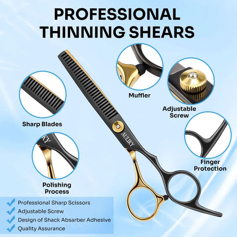 Pro Grade Hair Cutting Scissors Set 15 Pieces Stainless Steel Hairdressing Shears Kit ergonomic thinning shears detail