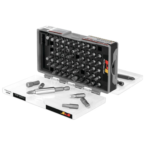 Badass SeventyFivePiece Specialty Bit Driver Set Packed With HeavyDuty Fastener Bits, organized with various steel driver bits for repairs.