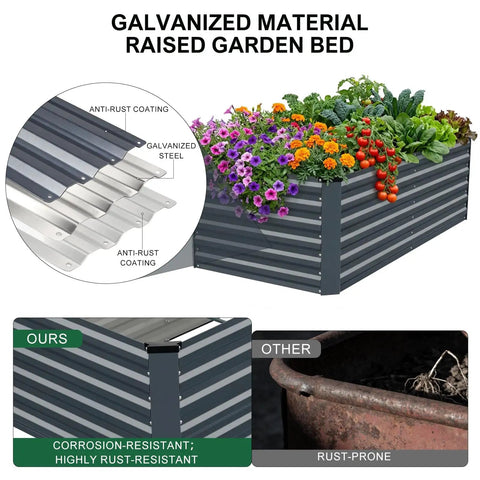 Heavy-Duty Galvanized Raised Garden Bed 6x3x2 Ft for Vegetables, Outdoor Metal Planter Box, close-up of reinforced corners and rust-resistant panels