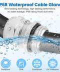 4 Pack Half Inch NPT Nickel-Plated Copper Waterproof Beefed-Up Cable Glands with IP68 Rating showing sealing in water.