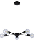 Five Light Modern Sputnik Chandelier In Matte Black Farmhouse Adjustable Pendant Light For Dining Room And Kitchen Damp Location Rated