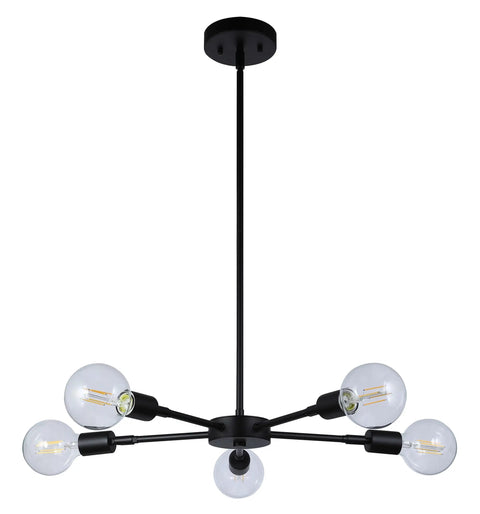 Five Light Modern Sputnik Chandelier In Matte Black Farmhouse Adjustable Pendant Light For Dining Room And Kitchen Damp Location Rated
