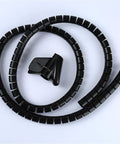 8mm Spiral Cable Protector Wrap Kit For Wires And Cables 1m Length, black coil with clip, tidy cable solution, anti tangle