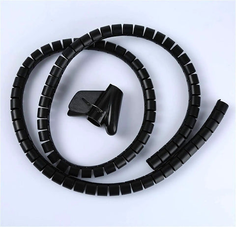 Black Spiral Cable Protector 8mm Diameter 1m Wire Organizer Wrap Kit With Clip Cable Casing Sleeves for Neat Tidy Wires