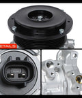 Close-up of Heavy Duty AC Compressor With Clutch For Toyota Camry and Rav4 2007 to 2009, showing pulley and fittings.