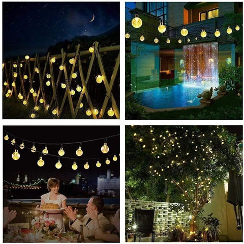 Solar Powered Outdoor String Lights 50 LED 24ft 8 Modes Waterproof Fairy Lights With Globe Crystal Balls For Garden Yard Home Party Wedding Christmas Decoration Lit