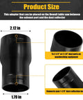 Image of Dust Collection Hose Adapter Two And A Half Inch To One And Seven Eighth Inch Fitting against a size chart, black polymer.