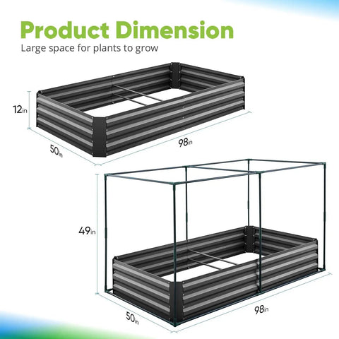 Galvanized Raised Garden Bed With Crop Cage Net Tent And Shade Cloth Kit For Outdoor Veggies And Fruits, 6x3x1 ft dimensions.
