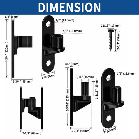 Dimensions of Beefy Heavy Duty Gate Hinges for Metal and Wood Fences, 304 Stainless Steel Construction, 4 pack black