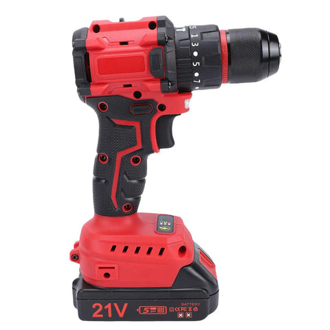Reliable Cordless Drill Featuring A Brushless Motor And Twin Batteries For No Sweat Drilling 25 Plus One Torque Settings At 1500 RPM side view showing battery and grip design.
