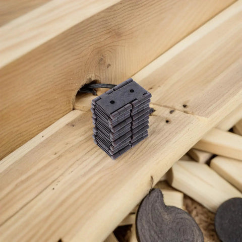 Stack of Vintage Bronze Gate Hinges Set, 10 Pcs, Tough As Nails Heavy Duty Folding Door Hinges 54x47mm on wood surface