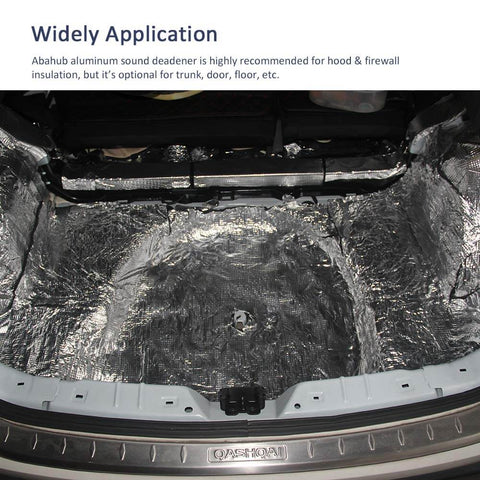 Installed heavy duty automotive heat shield insulation roll for your ride, showcasing reflective foil in car trunk application.