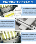 Heavy Duty Automatic Heat Shrink Tube Cutting Machine With Micro Computer Control showing steel blade, straightening device, and feeding wheel.