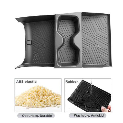 2025 2026 Hyundai Tucson Center Console Organizer Lower Tray With Cup Holder For Limited And Hybrid Models Durable Black ABS Plastic