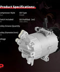 Heavy Duty AC Compressor With Clutch Fits Hyundai Elantra 2011 To 2013 1.8L And Kia Soul 2012 To 2013 2.0L specifications close-up