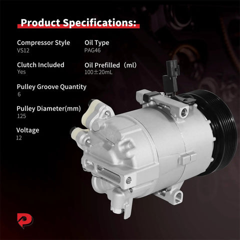 Heavy Duty AC Compressor With Clutch Fits Hyundai Elantra 2011 To 2013 1.8L And Kia Soul 2012 To 2013 2.0L specifications close-up