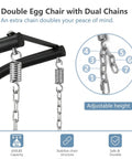 Double chain mechanism on two person double egg swing chair with stand for outdoor and indoor hangout cozy cushions and headrests