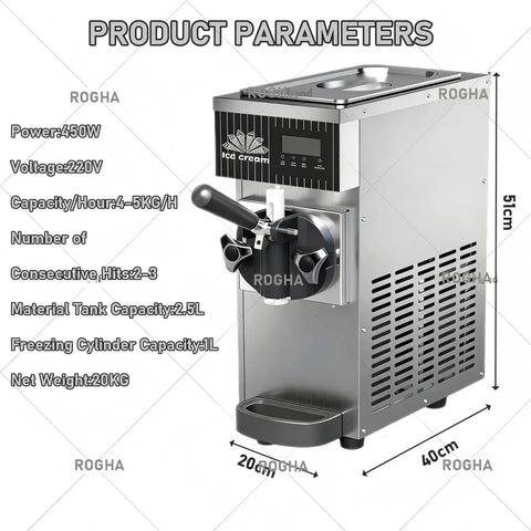 Knockout Commercial Soft Serve Ice Cream Maker Boasting High Yield Countertop Build with LCD panel and sleek design.