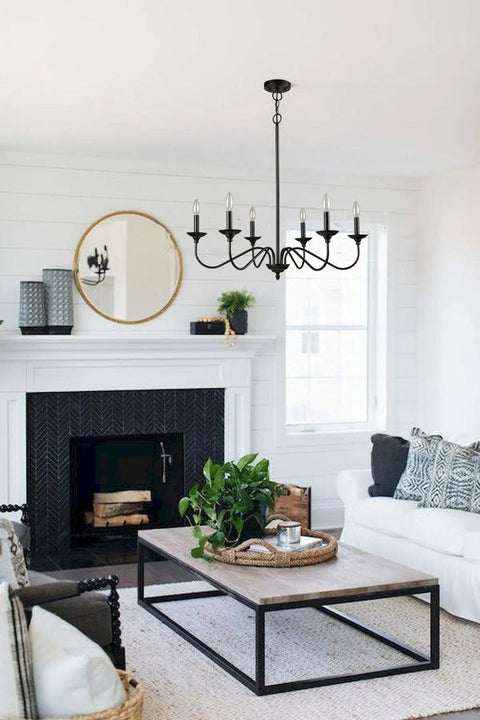 Dope Modern Farmhouse Black Chandeliers For Dining Room Wrought Iron Candle Chandelier With Chain 6 Light Fixture in living room