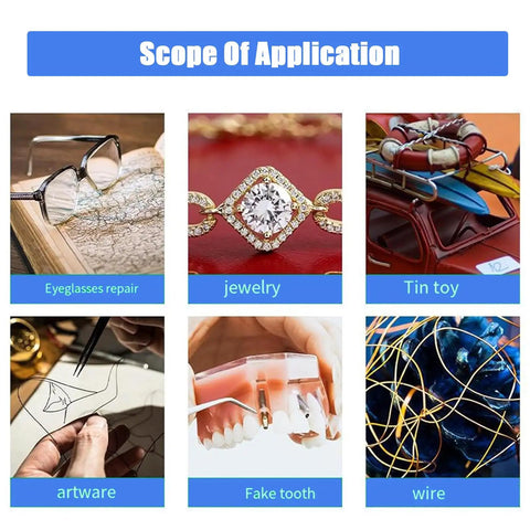 Jewelry Spot Welder With Foot Switch, Stand, Tweezers And Handheld Welder used on eyeglasses, jewelry, toys, art, and wires