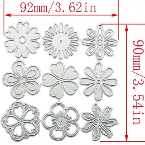 Nine Piece Flower Die Set For Card Making And Scrapbooking, Carbon Steel Cutting Dies For Floral Patterns And Snowflake Designs