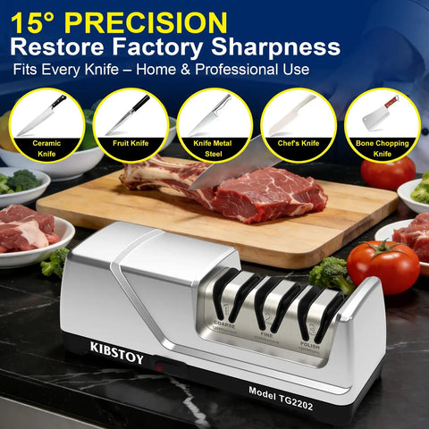 Electric Knife Sharpener 3 Stage Professional Kitchen Sharpening System with 100 Percent Diamond Abrasive on counter