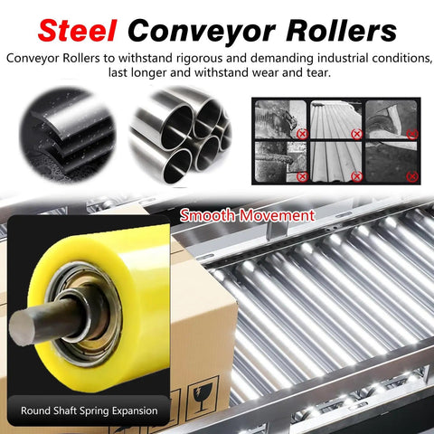 Top Shelf Polyurethane Conveyor Rollers 6 Pack Rock Solid Workhorse 1.4 Inch Dia close-up view of yellow roller with steel shaft.