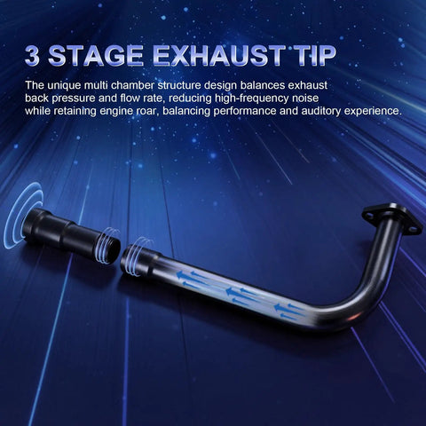 Three Stage Exhaust Header Pipe Fits 212cc 196cc 224cc Go Karts And Gas Mini Bikes, Built For High Temp Tough Metal