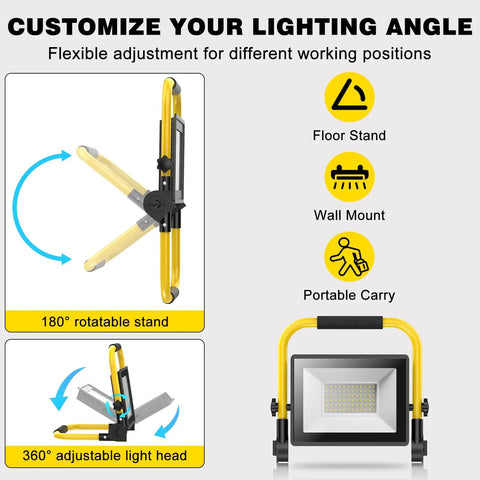 Ultra Bright 10000 Lumen Portable Work Light With Stand, 72 COB LEDs, 6500K Daylight, IP66 Waterproof For Indoor And Outdoor Jobs